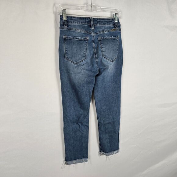 Kancan Jeans Women's 28 Blue Medium Wash Button Fly Rolled Raw Hem Cropped - Picture 15 of 16